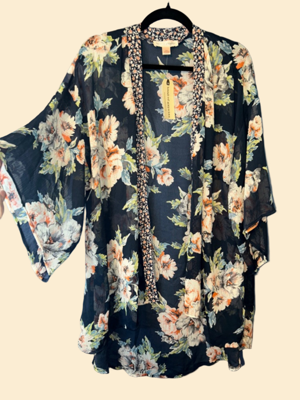Women's Band of Gypsies Navy Floral Kimono Shrug XS